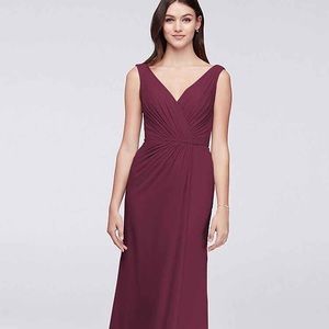 DB Faux-Wrap Pleated Chiffon Bridesmaid Dress Wine